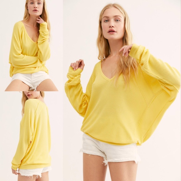Free People Tops - Free People Santa Clara Thermal Top V-Neck Yellow
